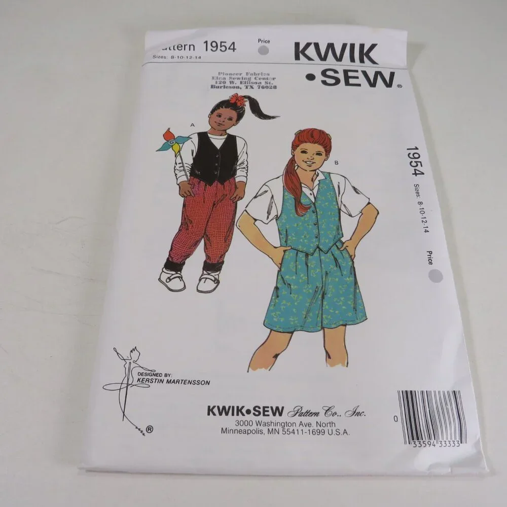 Kwik Sew 1954 Kids Clothing Pattern Pants, Shorts, Vest UNCUT 8-14